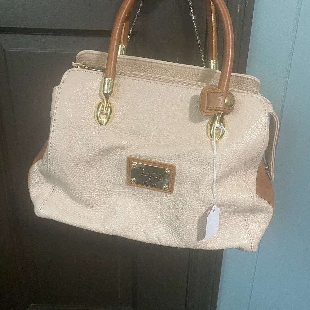 Valentina Italia Elegant Cream and Tan with gold hardware Women's Handbag